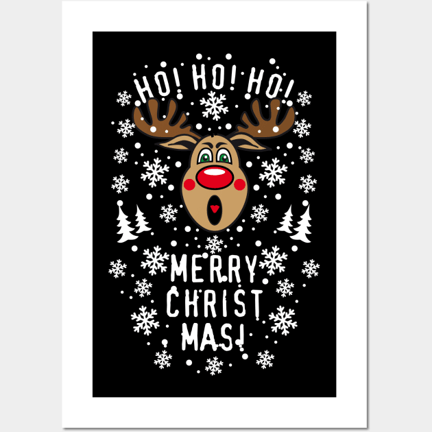 75 Reindeer Deer Rudolph Ho Ho Ho Merry Christmas scream Wall Art by Margarita7